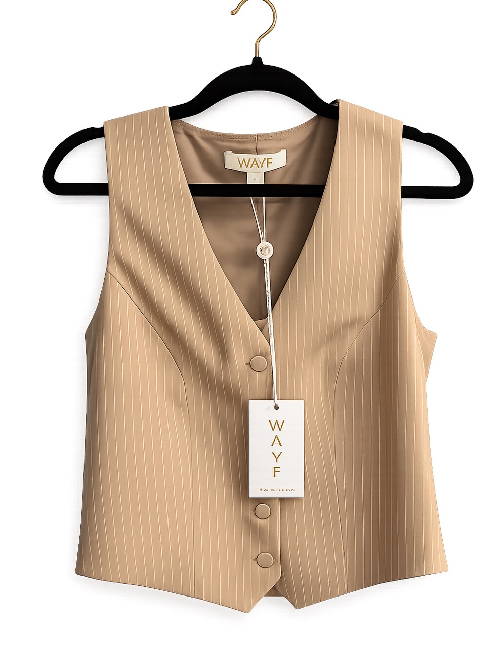 Wayf Beige Pinstripe Sleeveless Vest